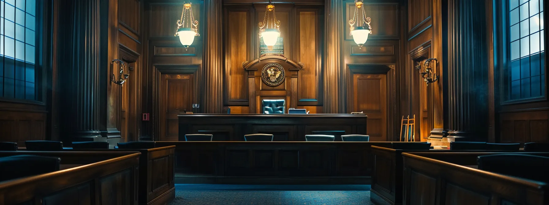 a courtroom with a judge delivering a decisive verdict on a landmark estoppel case, capturing the gravity of the legal implications.
