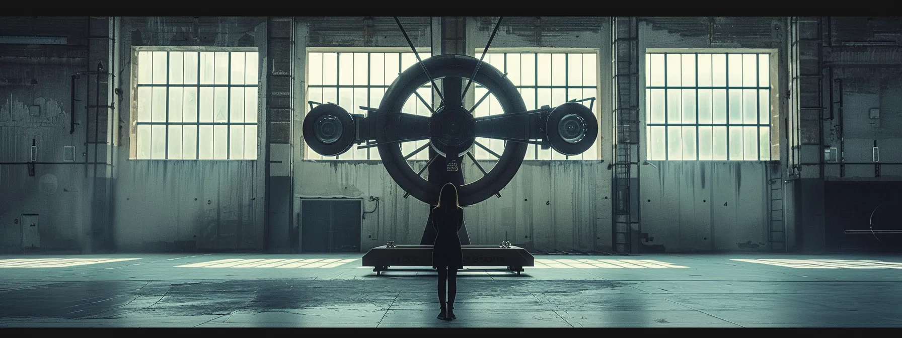 a person standing in front of a large scale balancing mechanism, symbolizing the concept of estoppel in contract law.