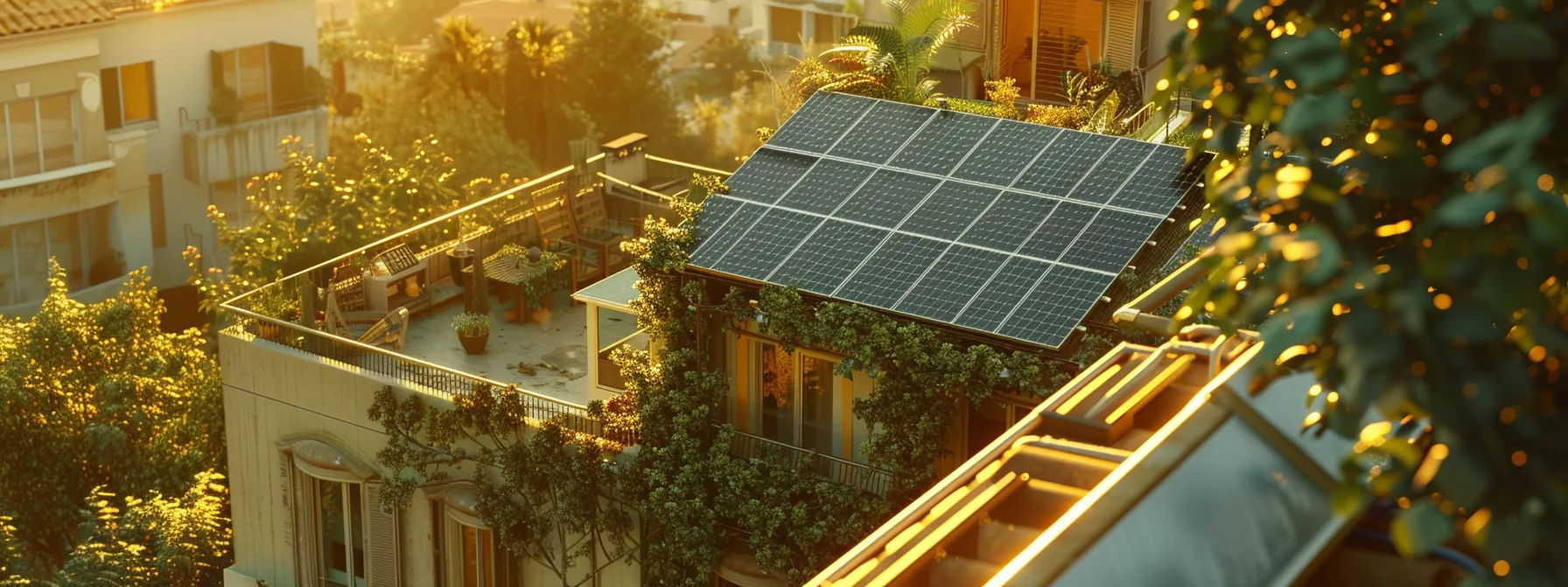 a sunny rooftop fully covered with solar panels.