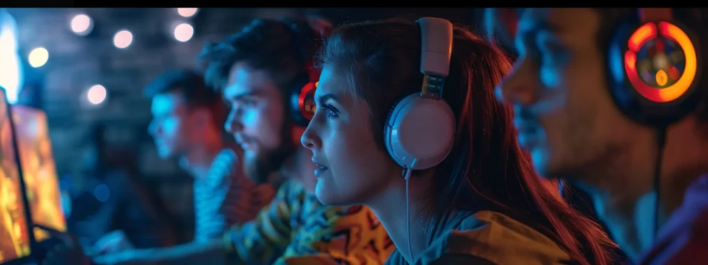 a group of gamers strategizing and interacting while playing a game together.