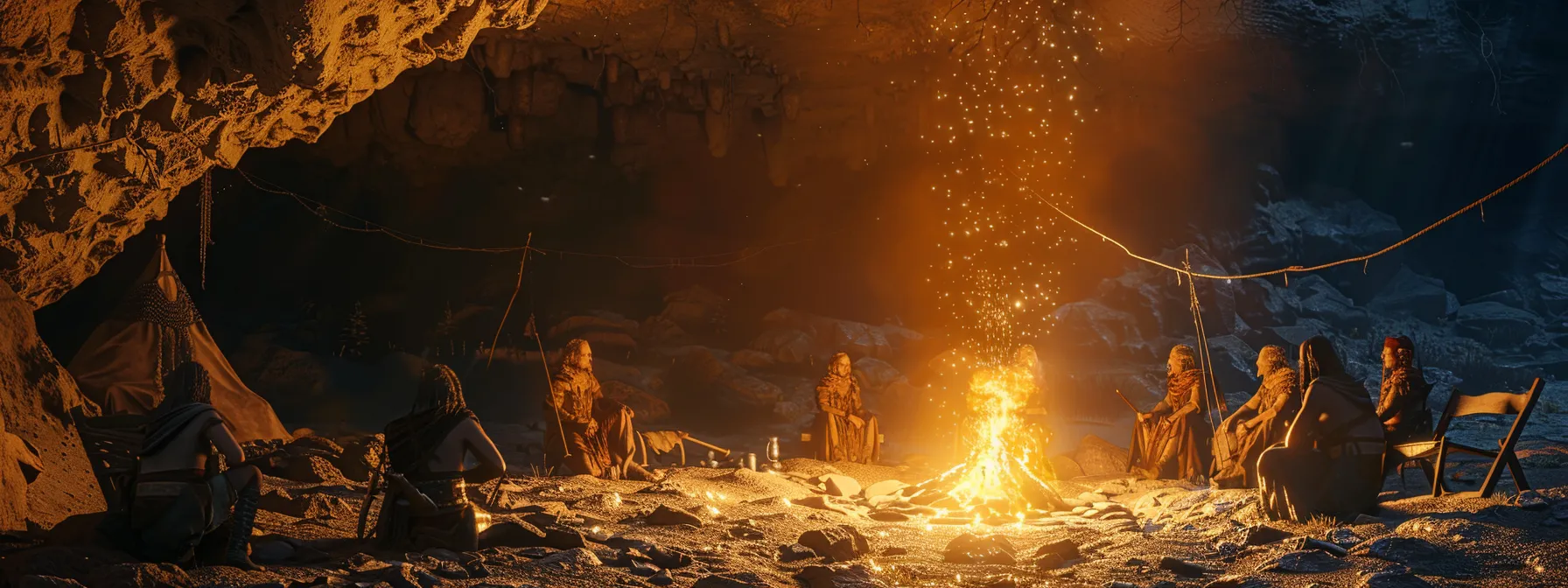 ancient civilizations storytelling around a campfire.