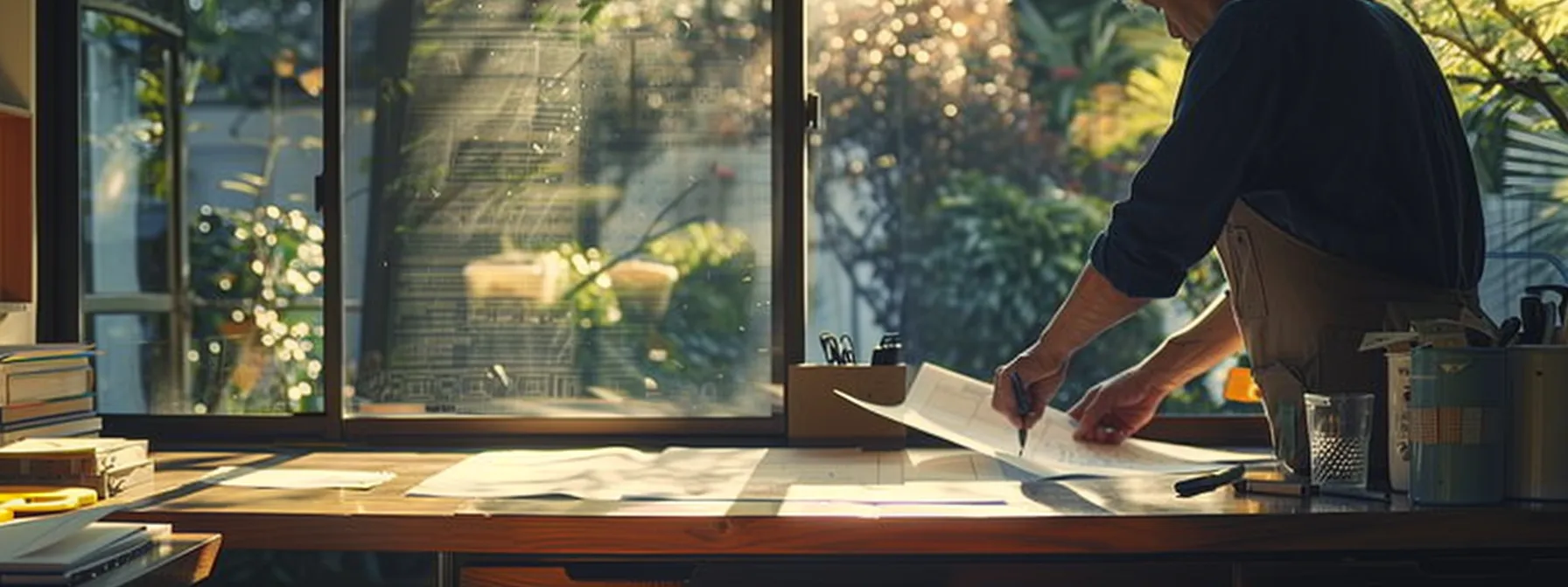 a person carefully measuring a window and drafting a design plan for diy window treatment.