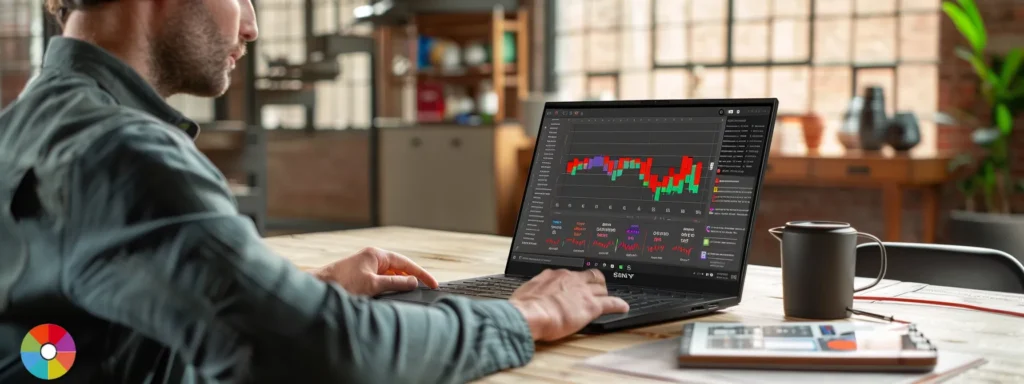 a business owner analyzing search rankings and competitor strategies on a laptop screen filled with data charts and graphs.