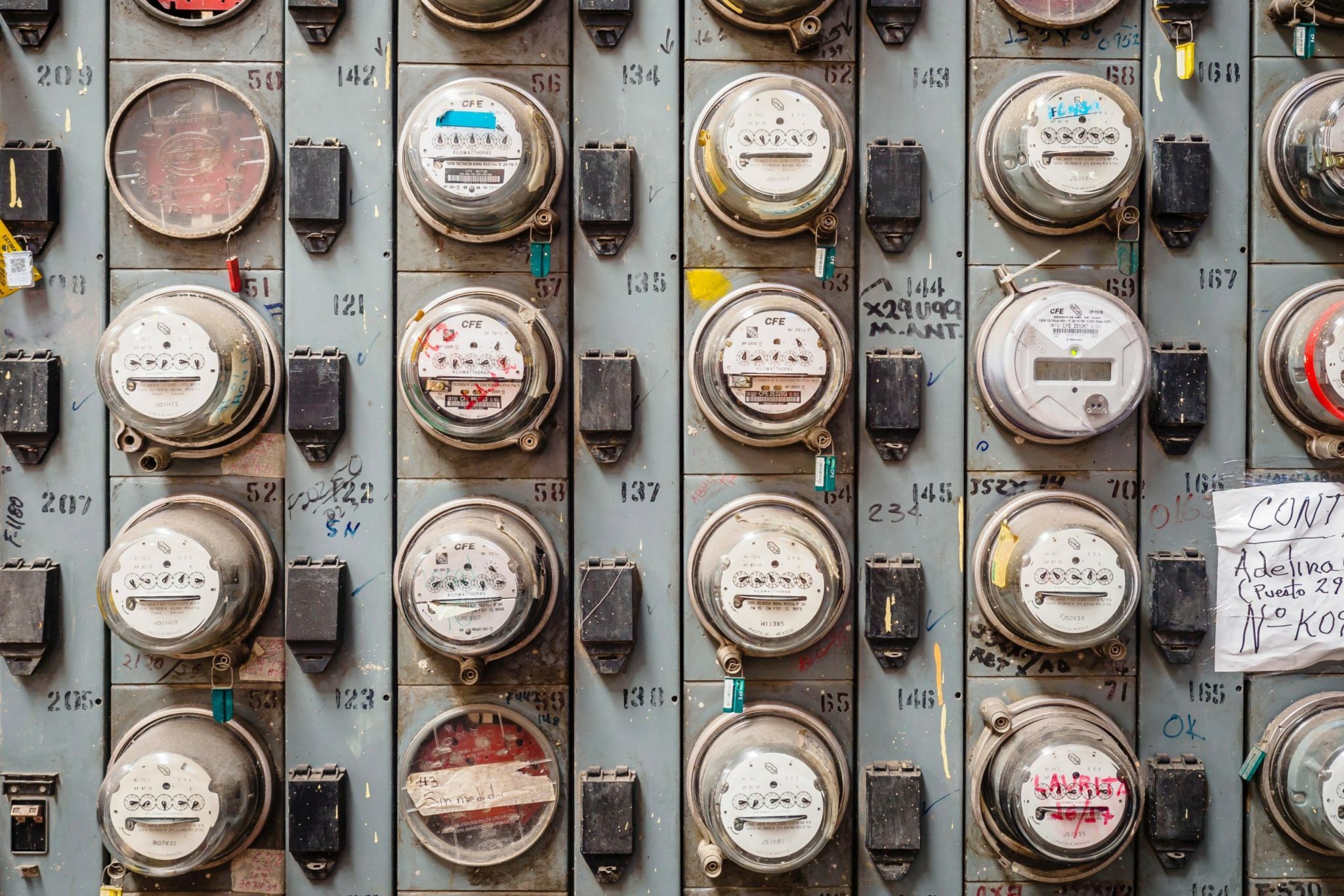 a group of metal boxes