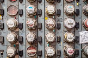 a group of metal boxes