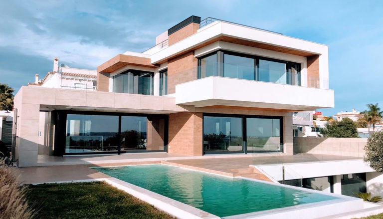 a house with a swimming pool