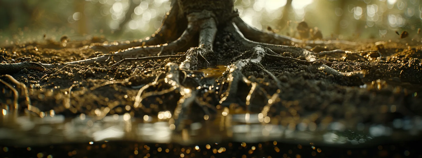 roots absorbing water and nutrients from soil.