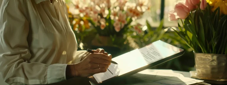 a person filling out a form on a digital tablet.