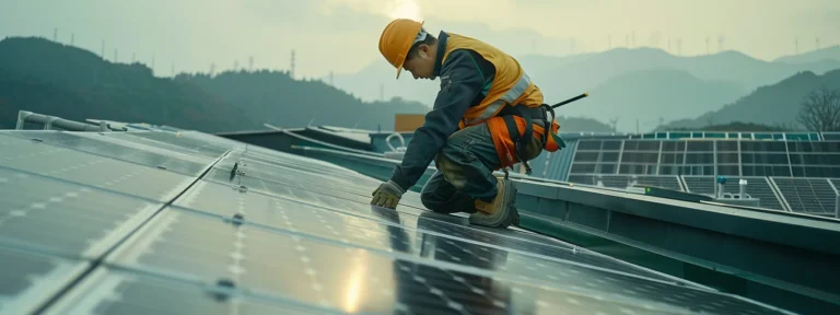 a technician installing solar panels on a rooftop.