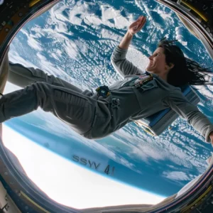 sunita williams floating weightlessly in the space station.