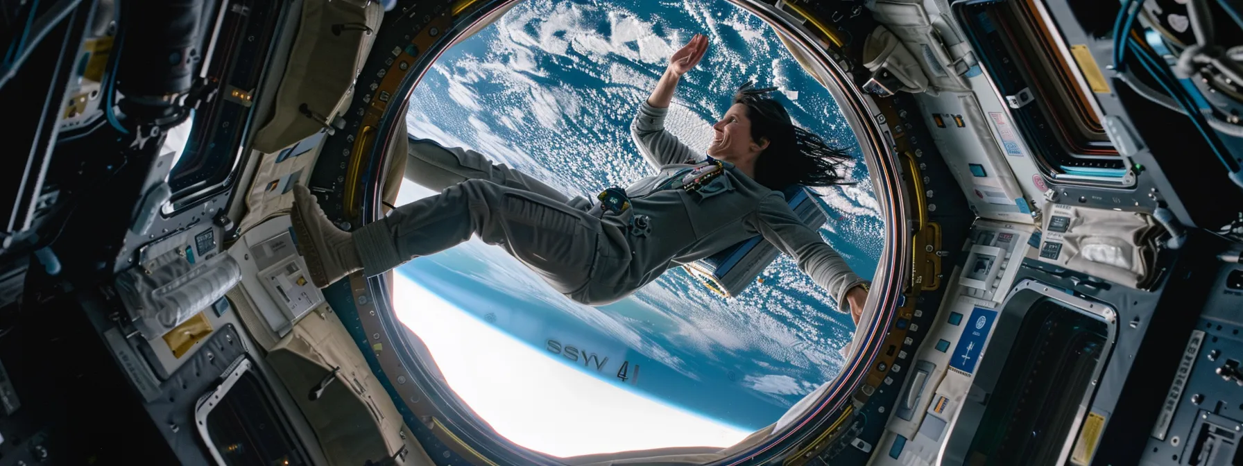 sunita williams floating weightlessly in the space station.