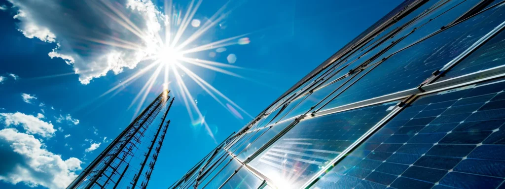 a bright and innovative solar thermal collector with solaredge's s440 technology, pointing towards the sun, symbolizing optimized resource allocation and cost savings.