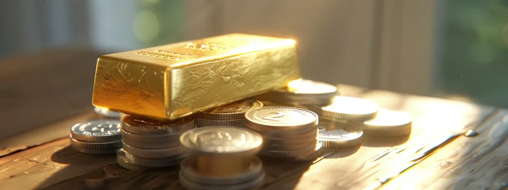 a gleaming gold bar rests atop a stack of silver coins, symbolizing the enduring value and stability of a gold ira investment.