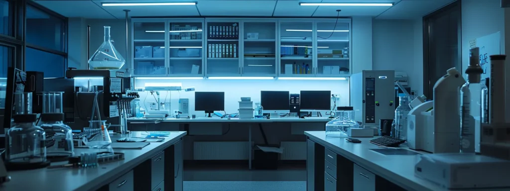 a high-tech laboratory setting with computer screens displaying software testing processes, showcasing the integration of api testing within project management.
