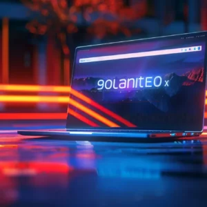 a laptop displaying a website ranking at the top of a search engine results page.