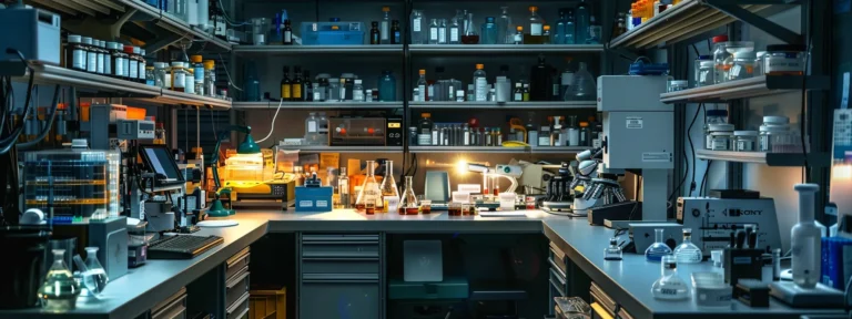 a streamlined and organized laboratory workstation with test tubes and equipment neatly arranged for efficient testing.