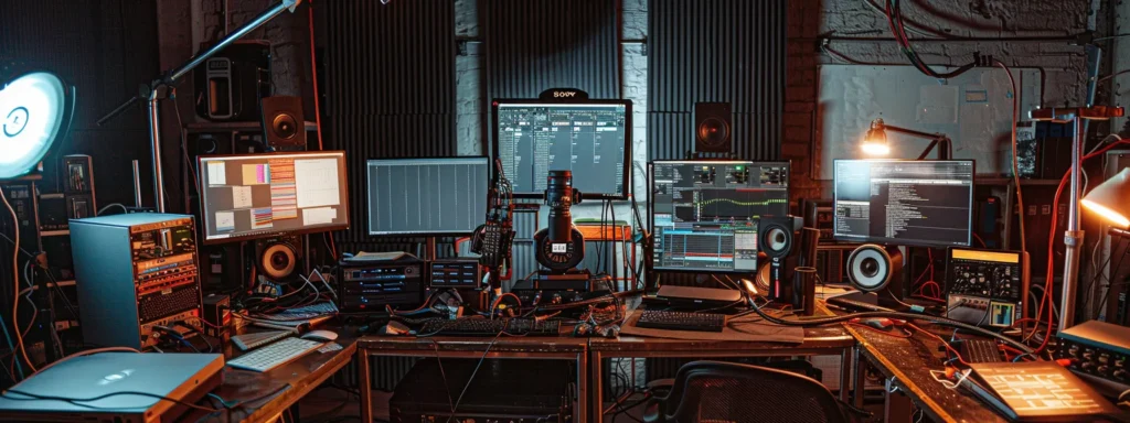 a testing environment set up with various devices, wires, and monitors, showcasing the meticulous phases of the software testing life cycle.