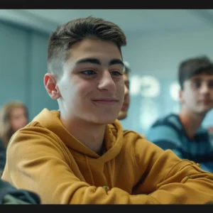 a group of students practicing a new skill in a classroom setting.