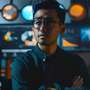 a laptop screen displaying a diverse range of top 10 seo tools, with a young ceo, manick bhan, standing proudly beside it.