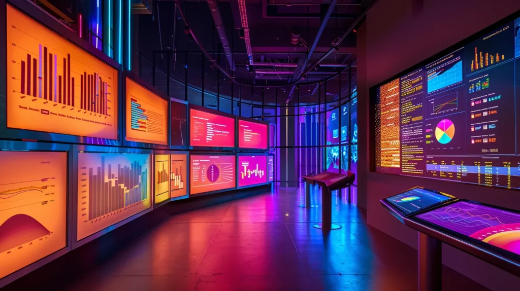 a dynamic and colorful digital workspace showcasing various seo tools on sleek screens, highlighting graphs and analytics, illuminated by warm, inviting lighting to evoke a sense of innovation and empowerment for small businesses.