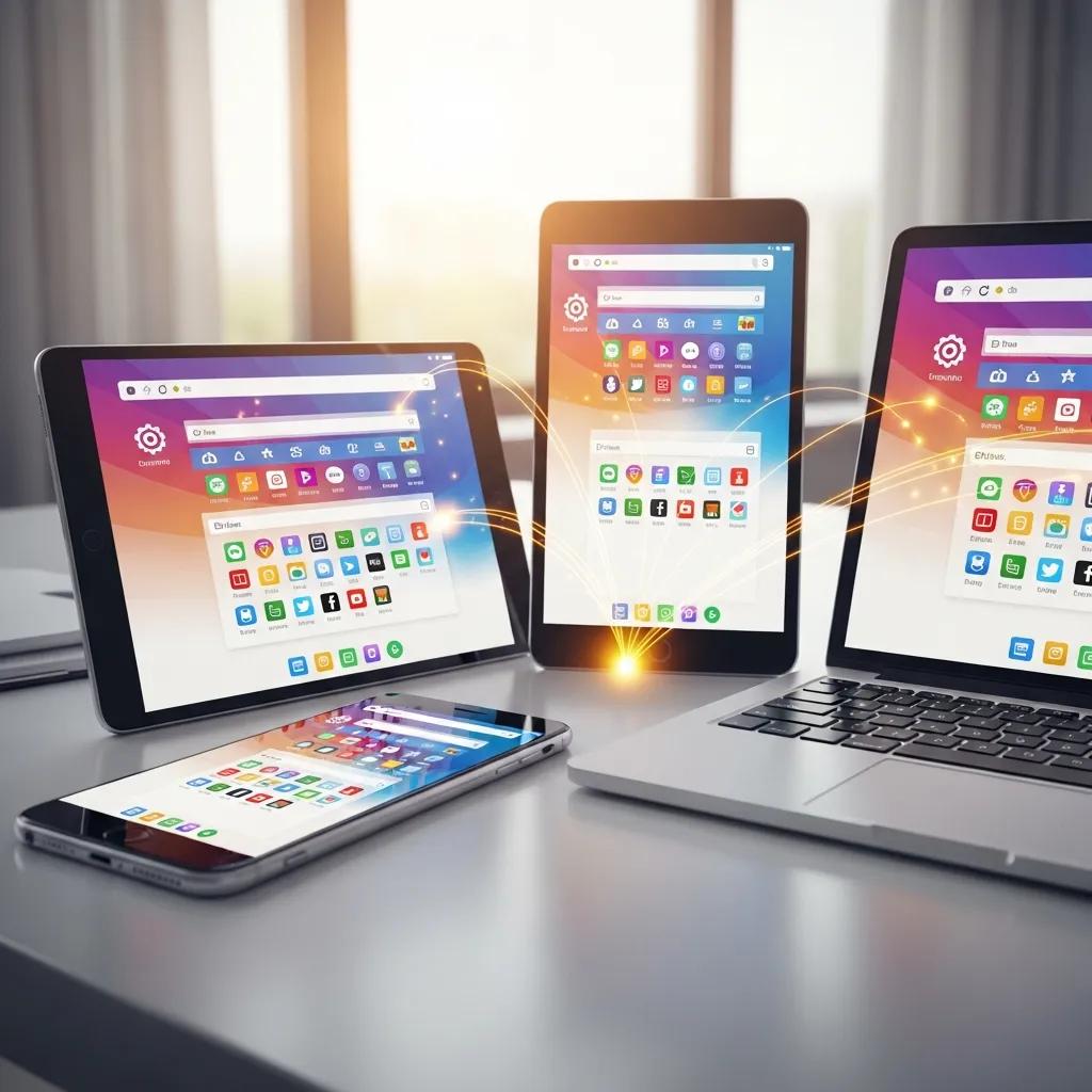 Multiple devices displaying synchronized bookmarks, illustrating seamless access across platforms